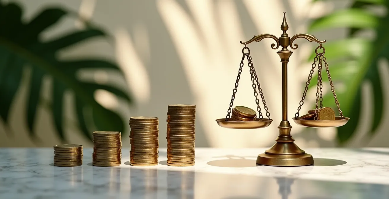 Calculatrice et documents financiers illustrant les économies de taxe de séjour en choisissant un meublé classé à La Réunion.