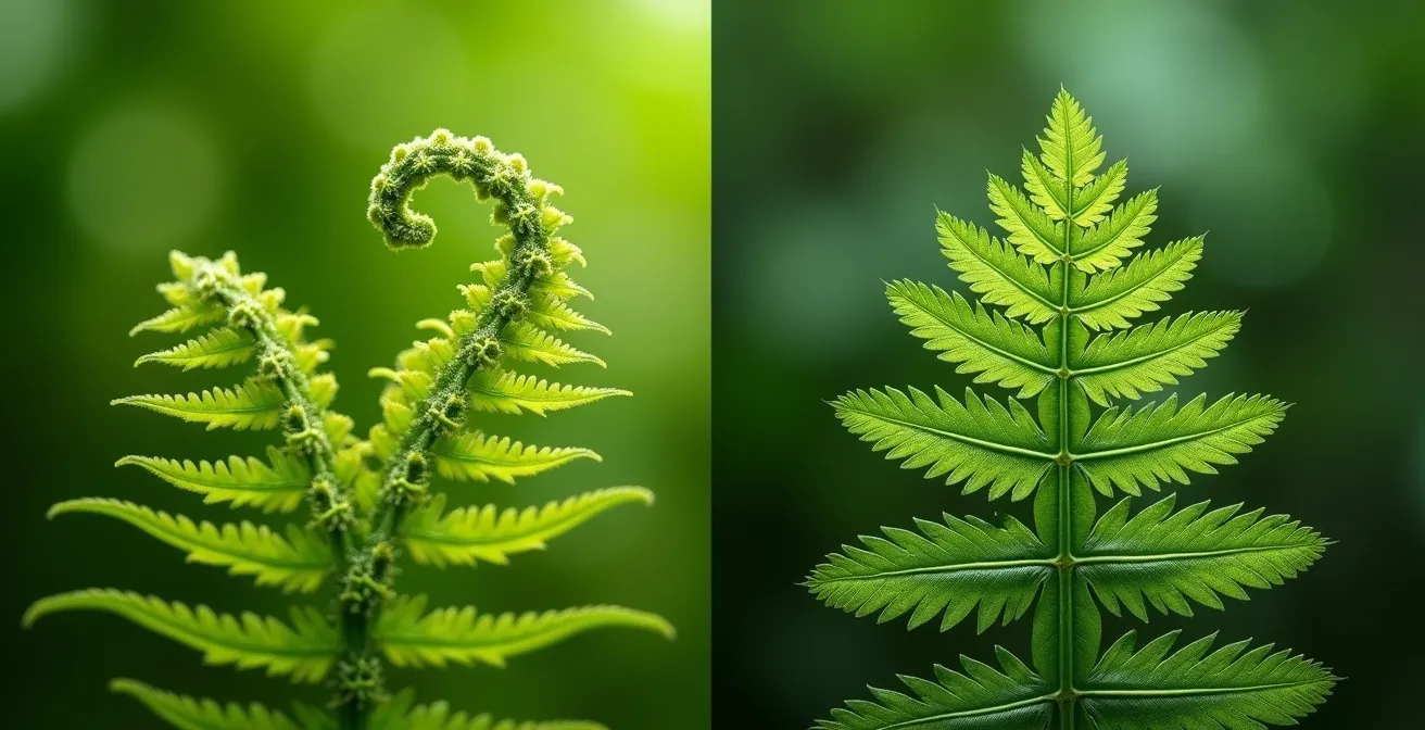 Détail macro de feuilles montrant les différences entre espèces endémiques et invasives de La Réunion