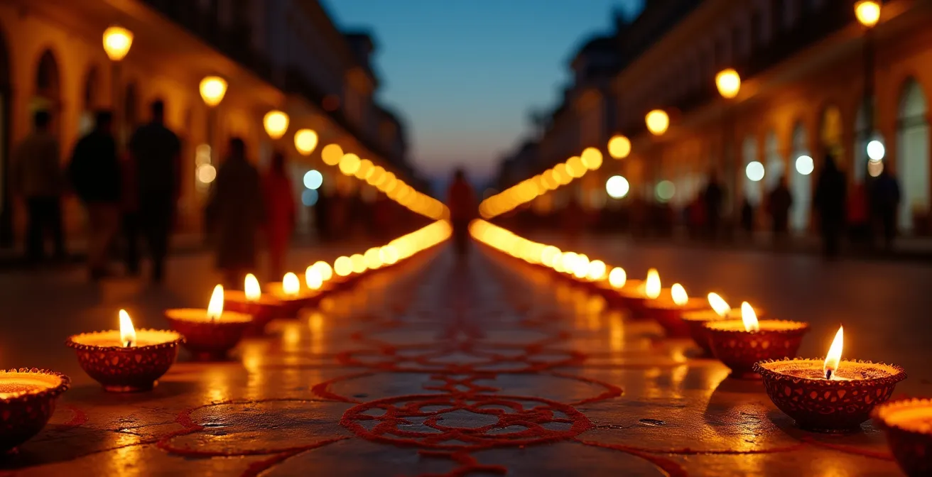 Célébration du Dipavali avec lumières et décorations dans les rues de Saint-Denis