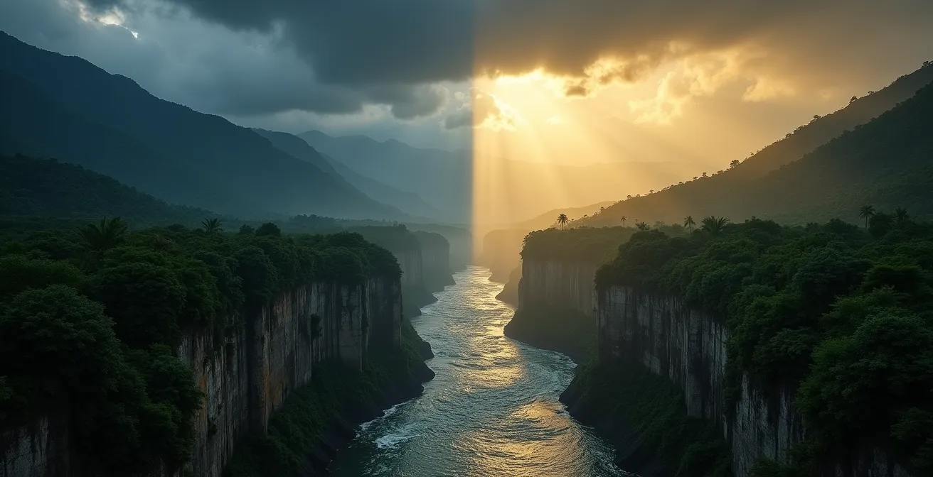 Vue aérienne du bassin versant alimentant un canyon de La Réunion