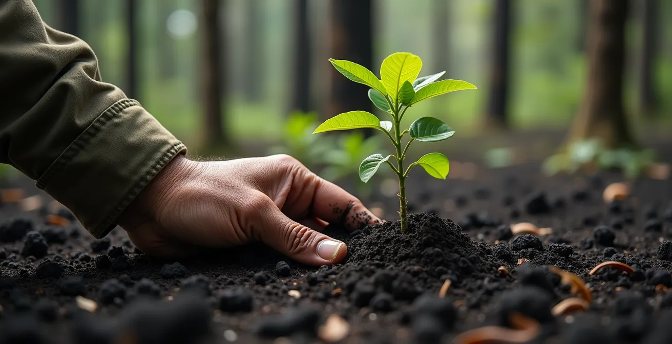 Forêt de tamarins des hauts en régénération après un incendie à La Réunion