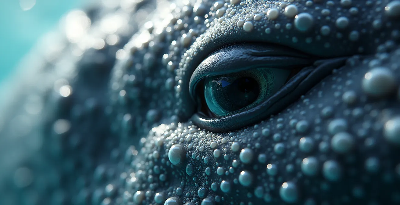 Baleine à bosse effectuant un spy-hop dans les eaux turquoises de l'océan Indien